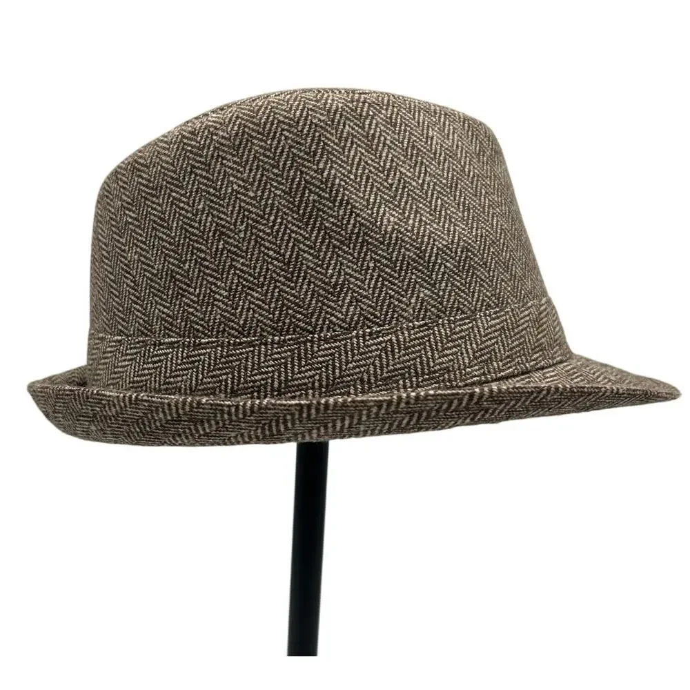 Isaac Shalom Vintage 90s Herringbone Fedora Hat Unisex One Size 23